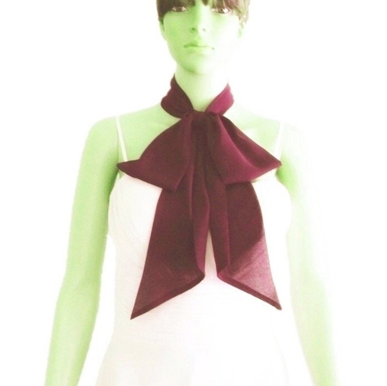 Burgundy Bow Tie Scarf. Burgundy Neck Scarf. Chiffon Wrap Scarf. image 1