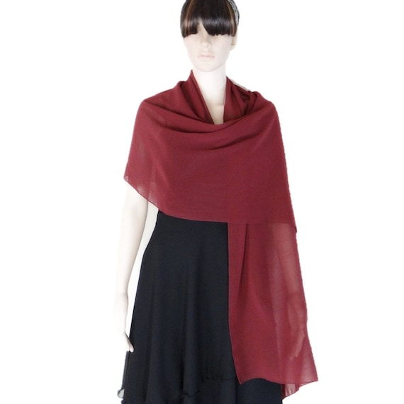 Burgundy Long Scarf. Burgundy Wrap Scarf. Soft Chiffon Chiffon