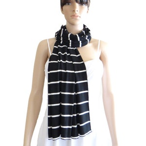 Stripe Long Scarf. Soft Cotton Wrap Scarf. White And Black Stripe Shawl. Fashion Shawl.