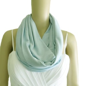 Baby Blue Infinity Scarf. Baby Blue Circle Scarf. Soft Cotton Spandex Loop Scarf.