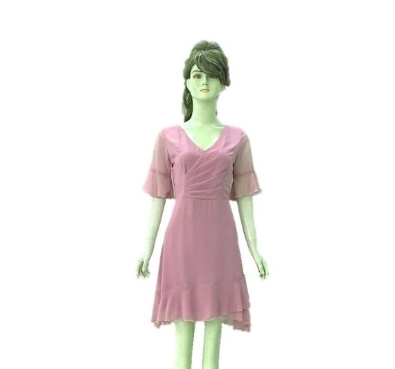 Mauve Bridesmaid Dress. Mauve Evening Dress. Silk Knee Length Dress. Dress With Sleeves.