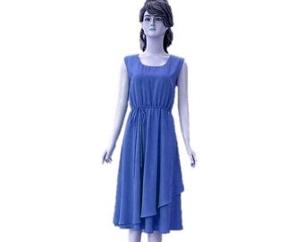 Steel Blue Bridesmaid Dress. Steel Blue Evening Dress. Silk Knee Length Dress