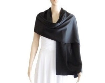 Black Silk Shawl. Soft Silk Wrap Scarf. Black Long Scarf.