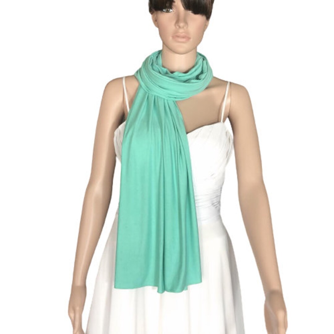 Dark Mint Green Wrap Scarf. Cotton Spandex Long Scarf. Dark Mint