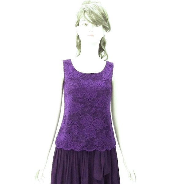 Purple Bridesmaid Top. Purple Tank Top. Stretch Lace Top. Purple Party Blouse.