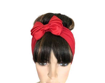 Archetto rosso. Avvolgimento della testa elasticizzata. Morbido cotone Spandex Hair Wrap.