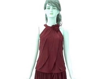 Top da damigella bordeaux. Canotta bordeaux. Top in jersey elasticizzato. Camicetta da festa bordeaux.