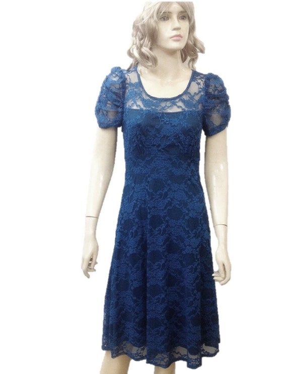 Vestido de dama de honra azul Vestido na altura do joelho