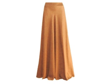 Maxifalda naranja Jasper. Falda de seda hasta el suelo. Falda de dama de honor naranja Jasper. Falda larga de noche.