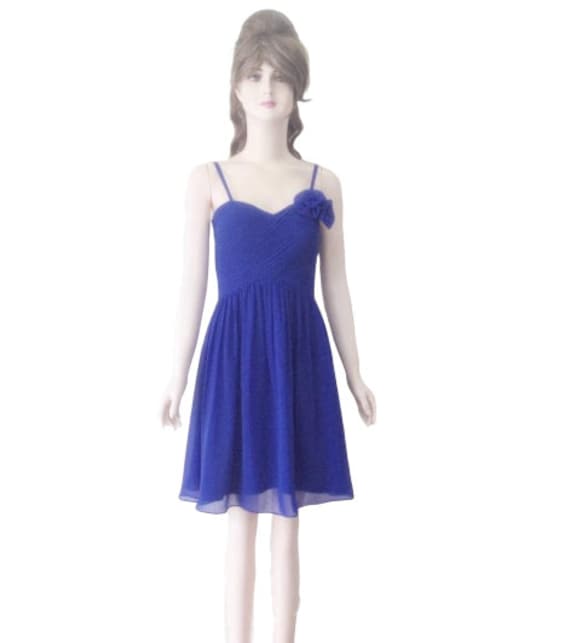 Blue Bridesmaid Dress. Blue Evening Dress. Chiffon Knee Length Dress.