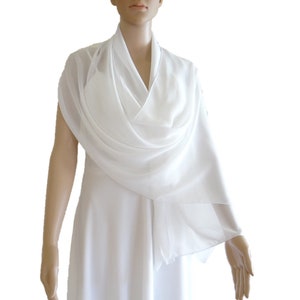 White Wrap Scarf . White Long Scarf. Soft Chiffon Scarf. White Shawl. image 1