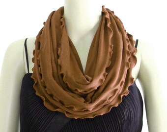Dark Cooper Circle Scarf. Ruffle Edge Scarf. Loop Scarf. Soft Cotton Scarf. Fashion Infinity Scarf.