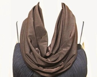 Brown Infinity Scarf. Circle Scarf. Soft Cotton Spandex Loop Scarf.