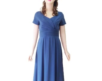 Royal Blue Bridesmaid Dress.  Royal Blue Evening Dress. Chiffon Knee Length Dress.