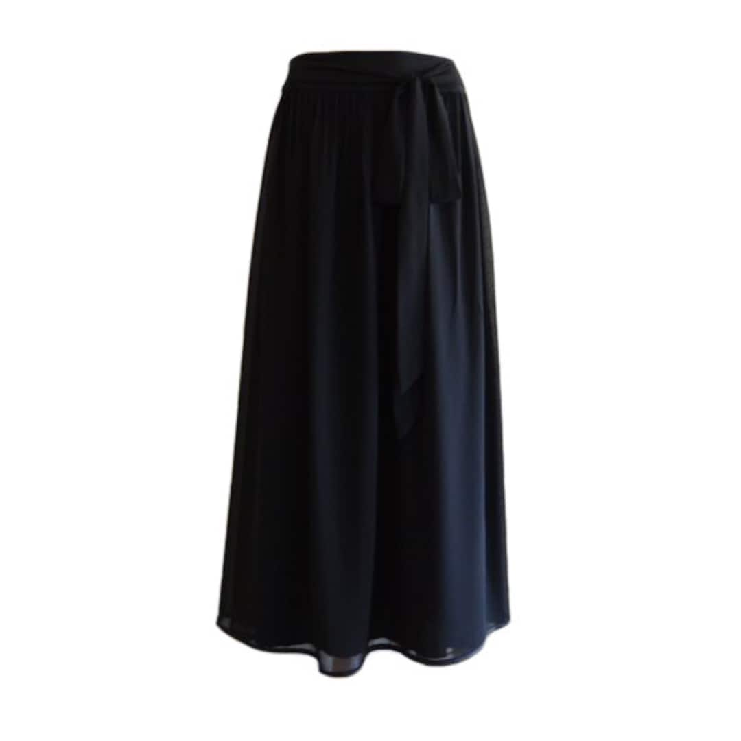 Black Maxi Skirt. Black Long Skirt. Chiffon Bridesmaid Skirt. Pleated ...