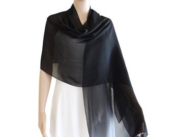 Black Long Scarf. Chiffon Scarf. Black Wrap Scarf. Black Chiffon Shawl.