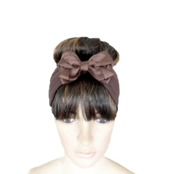 Brown Cotton Spandex Headband Bow Hair Stretch
