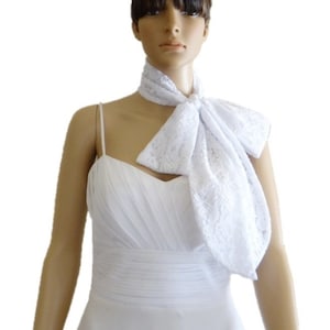 White Bow Tie Scarf. White Neck Scarf. Lace Wrap Scarf.