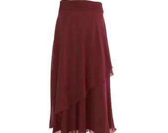 Burgundy Bridesmaid Skirt. Maxi Skirt. Long Skirt. Floor Length Skirt. Burgundy Chiffon Evening Skirt.