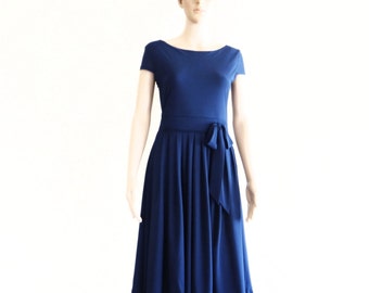 Navy Blue Bridesmaid Dress. Evening Dress.Party Dress.Dress With Sleeves