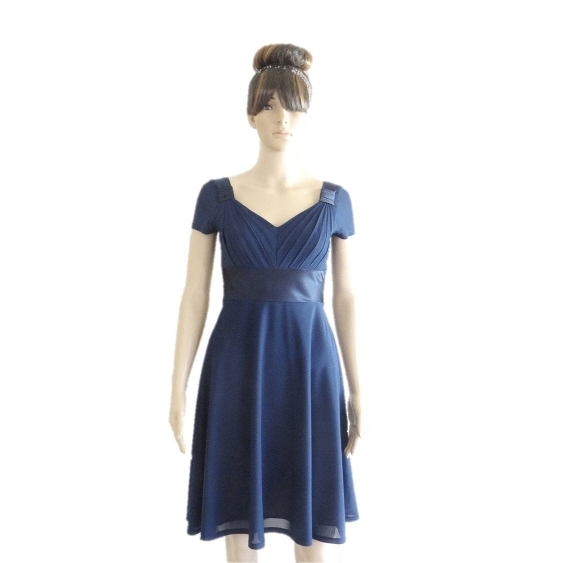 Navy Blue Bridesmaid Dress. Knee Length Dress. Dress With Sleeves.