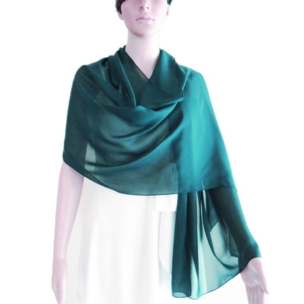 Teal Green Shawl. Teal Green Wrap Scarf. Long Chiffon scarf. Soft Scarf.