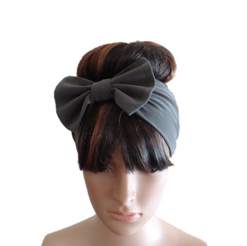 Dark Grey Bow Head Wrap. Headband image 1