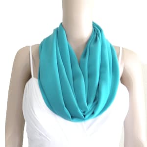 Sky Blue Circle Scarf. Sky Blue Loop Scarf. Soft Chiffon Infinity Scarf.
