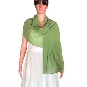 Light Reseda Green Chiffon Shawl. Soft Chiffon Scarf. Light Reseda Green Wrap Scarf. Bridesmaid Long Scarf.