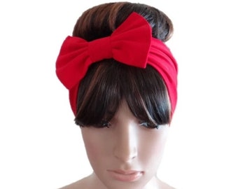 Red Headband. Bow Head Wrap. Hairband. Hair Wrap.