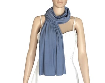 Steel Blue Wrap Scarf. Cotton Spandex Long Scarf. Steel Blue  Cotton Shawl.