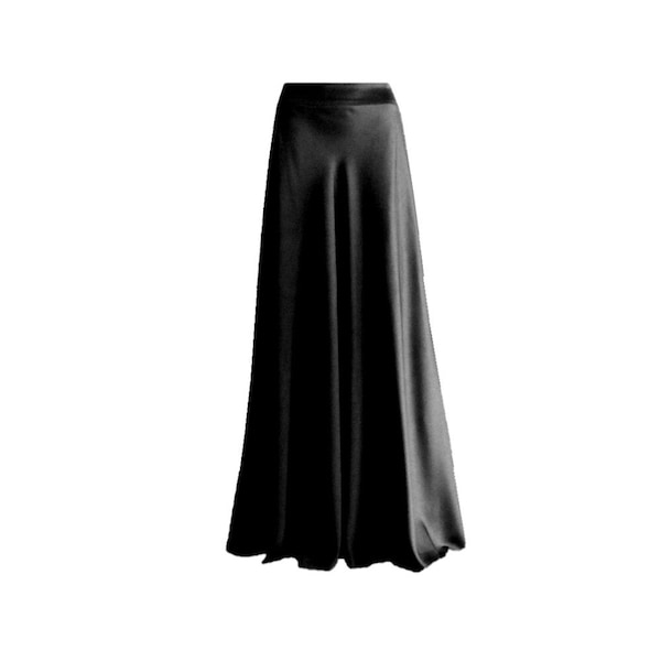 Black Maxi Skirt. Silk Floor Length Skirt. Black Bridesmaid Skirt. Long Evening Skirt.