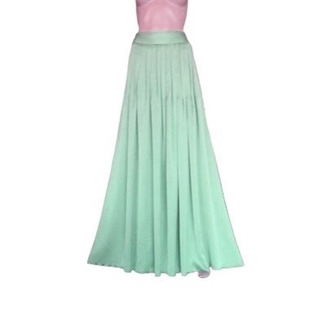 90s Sage Green Floral Maxi Skirt (S)