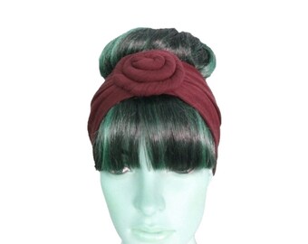 Fascia di capelli della Borgogna. Fascia di fiori. Involucro per capelli Spandex di cotone. Allunga l'avvolgimento della testa.