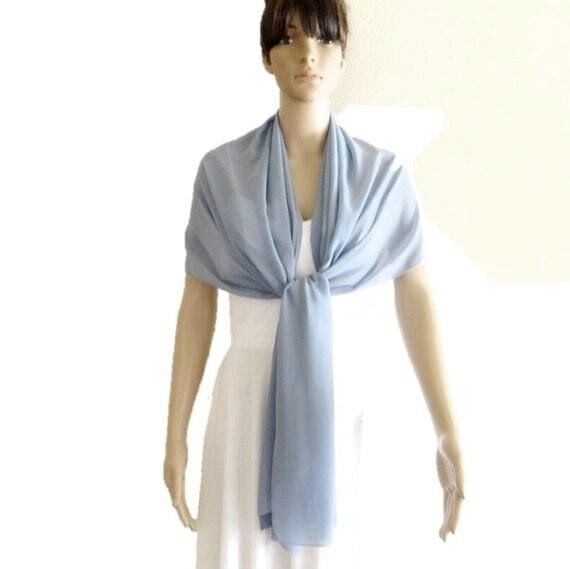 Dusty Blue Shawl. Dusty Blue Wrap Scarf. Long Chiffon Scarf. Soft
