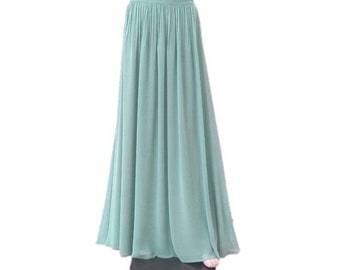 Slate Blue Maxi Skirt. Slate Blue Bridesmaid Skirt. Long Evening Skirt. Chiffon Floor Length Skirt.