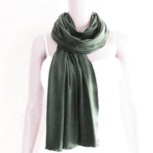 Dark Olive Green Shawl. Cotton Spandex Wrap Scarf. Dark Olive Green Long Scarf.