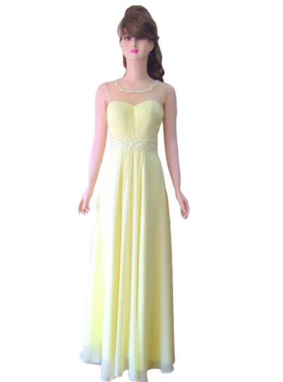open lace back dress Yellow Tulle A-line V-neck Lace Appliques Prom Dresses, Long Formal Dress,  MP740 main image 1