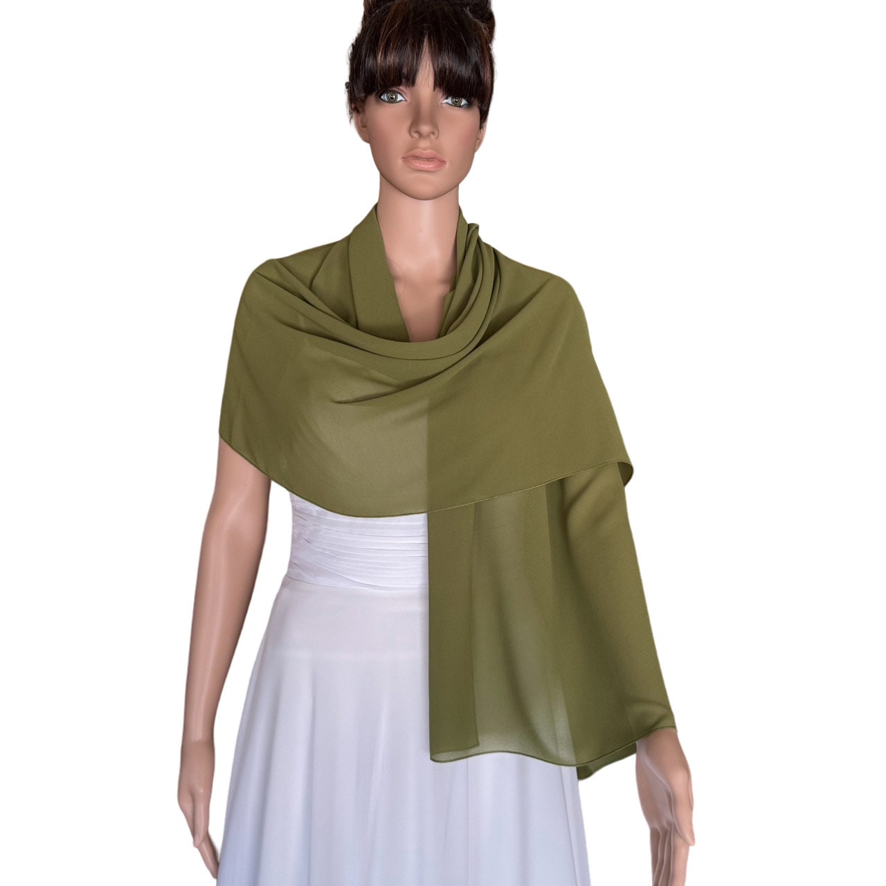 Deep Olive Green Wrap Scarf. Deep Olive Green Chiffon Shawl. Soft
