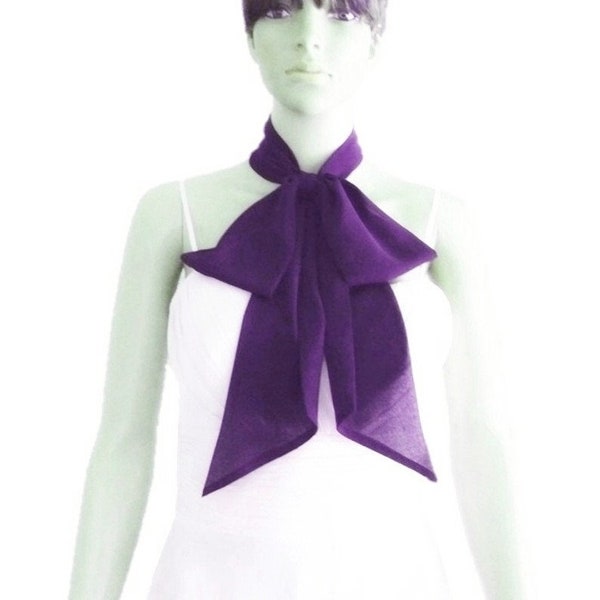 Purple Bow Tie Scarf. Purple Neck Scarf. Chiffon Wrap Scarf.