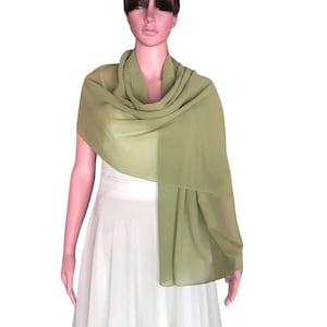 Reseda Green Long Scarf. Viridian Wrap Scarf. Chiffon Scarf. Viridian Chiffon Shawl.