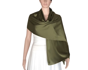 Deep Olive Green Silk Shawl. Soft Silk Wrap Scarf. Deep Olive