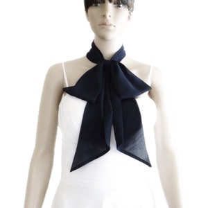 Dark Navy Blue Bow Tie Scarf. Dark Navy Blue Neck Scarf. Chiffon Wrap Scarf.