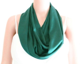 Teal Green Infinity Scarf. Teal Green Circle Scarf. Soft Silk Loop Scarf. Fashion Scarf.