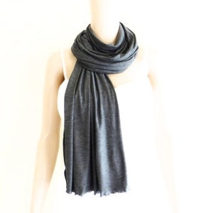 Charcoal Grey Long Scarf. Soft Cotton Spandex Shawl. Charcoal Grey Wrap Scarf.