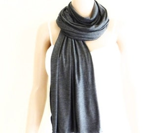 Charcoal Grey Long Scarf. Soft Cotton Spandex Shawl. Charcoal Grey Wrap Scarf.