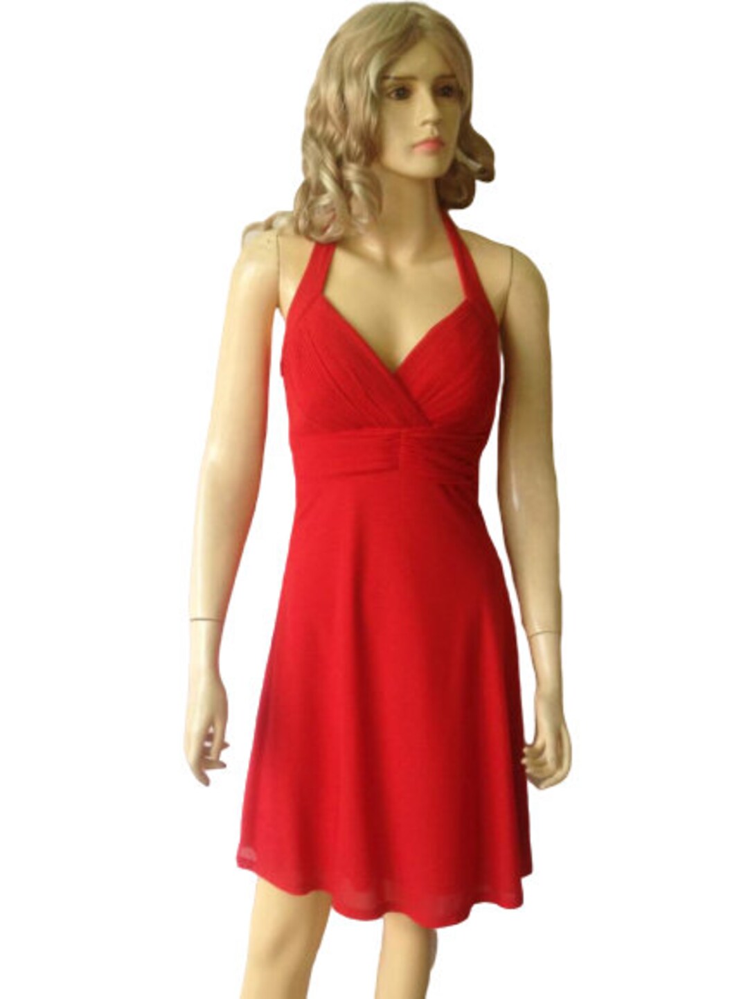 open lace back dress Zapaka Women Halter Holiday Dress with Slit Red Mermaid V Neck Cut Out Long Party Dress, Red / US6