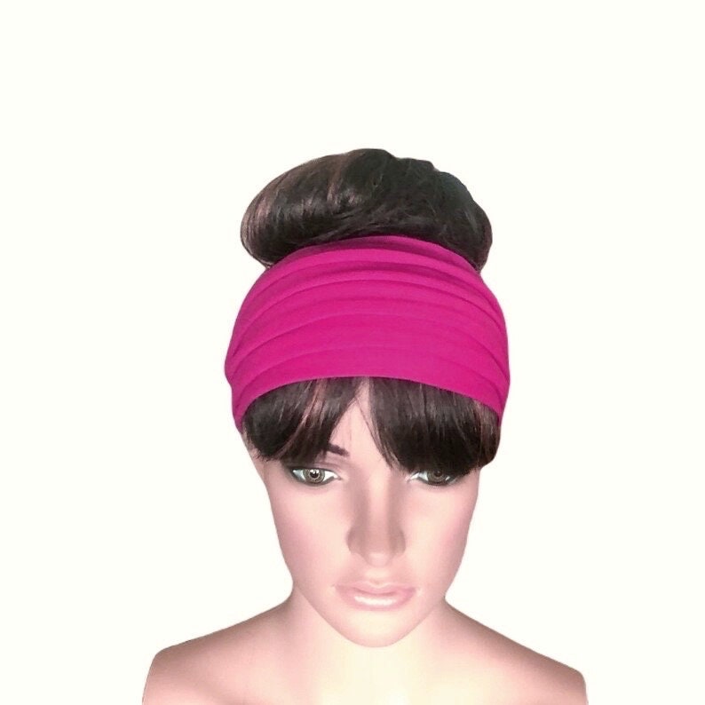 Hot Pink Head Wrap. Wide Headband. Soft Cotton Spandex Hairband. image 1