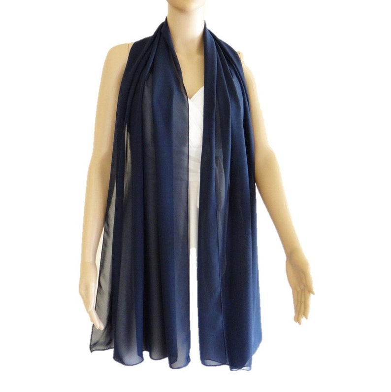 Navy Blue Wrap Scarf. Navy Blue Long Scarf. Soft Chiffon Shawl. Navy Blue Shawl. image 5