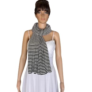 White And Black Stripe Long Scarf. Soft Cotton Wrap Scarf. White And Black Stripe Shawl. Fashion Shawl.
